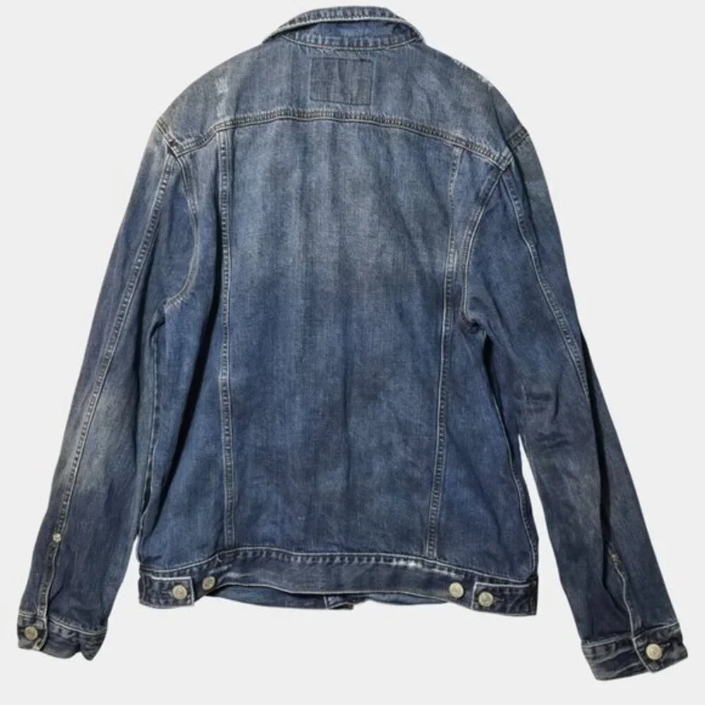 True Religion Mens Dylan Distressed Denim Trucker Jacket 2X Outerwear Streetwear